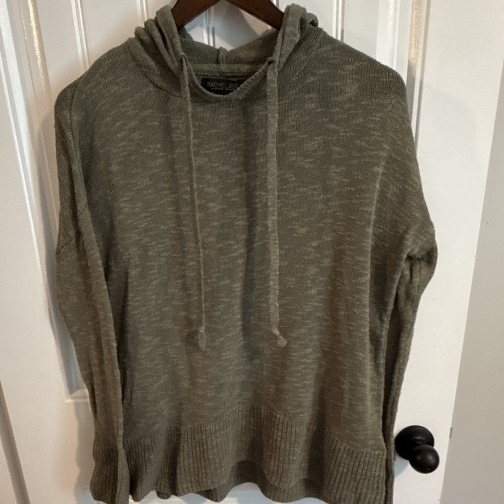 Rachel Zoe Women's Green Knit Drawstring Hooded Pullover Hoodie Size S